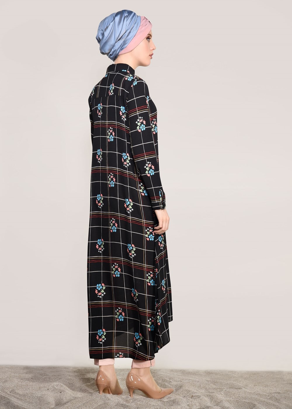 Tesettür giyim SİYAH T 0203 Lmf- Desenli Uzun Tunik