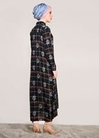 Tesettür giyim SİYAH T 0203 Lmf- Desenli Uzun Tunik