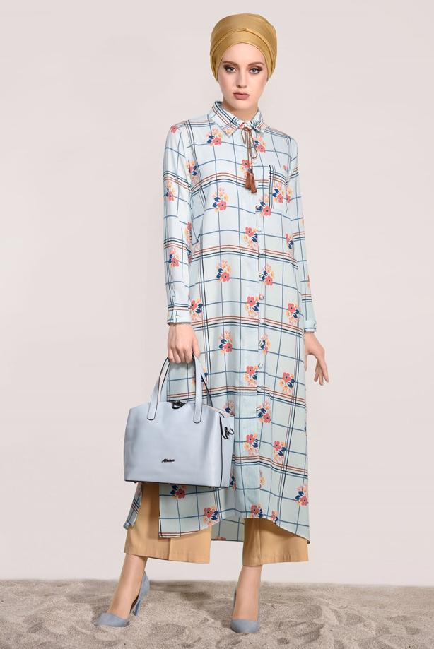 Vêtements hijab  PRINTED LONG TUNIC 0203  - TRENDTESETTÜR