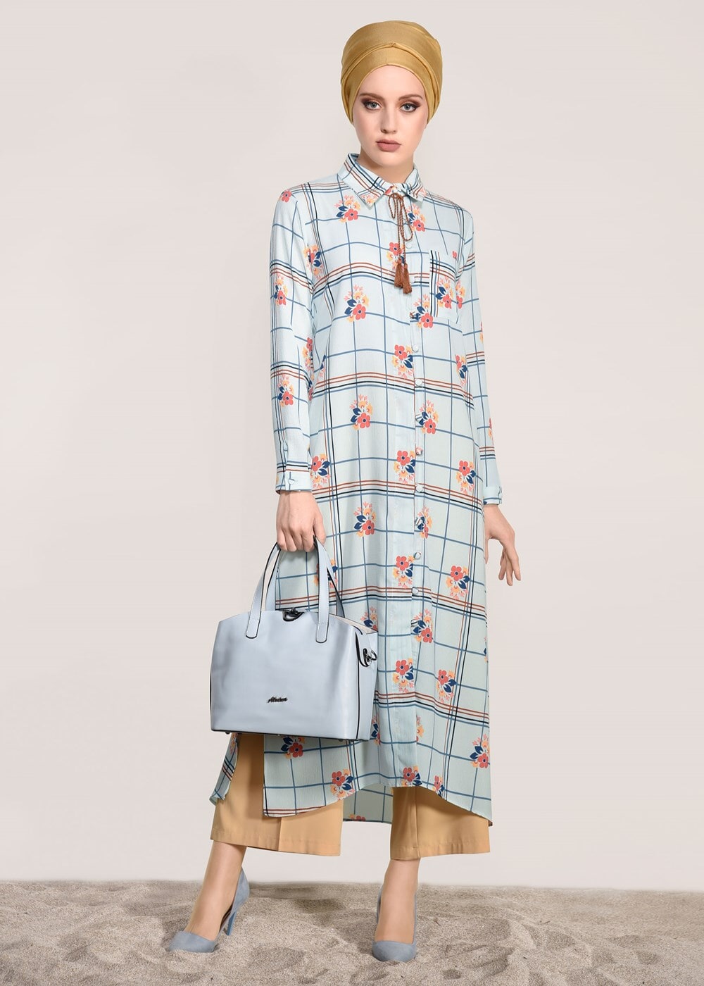 Vêtements hijab BLEU TUNIQUE LONGUE IMPRIMÉ 0203