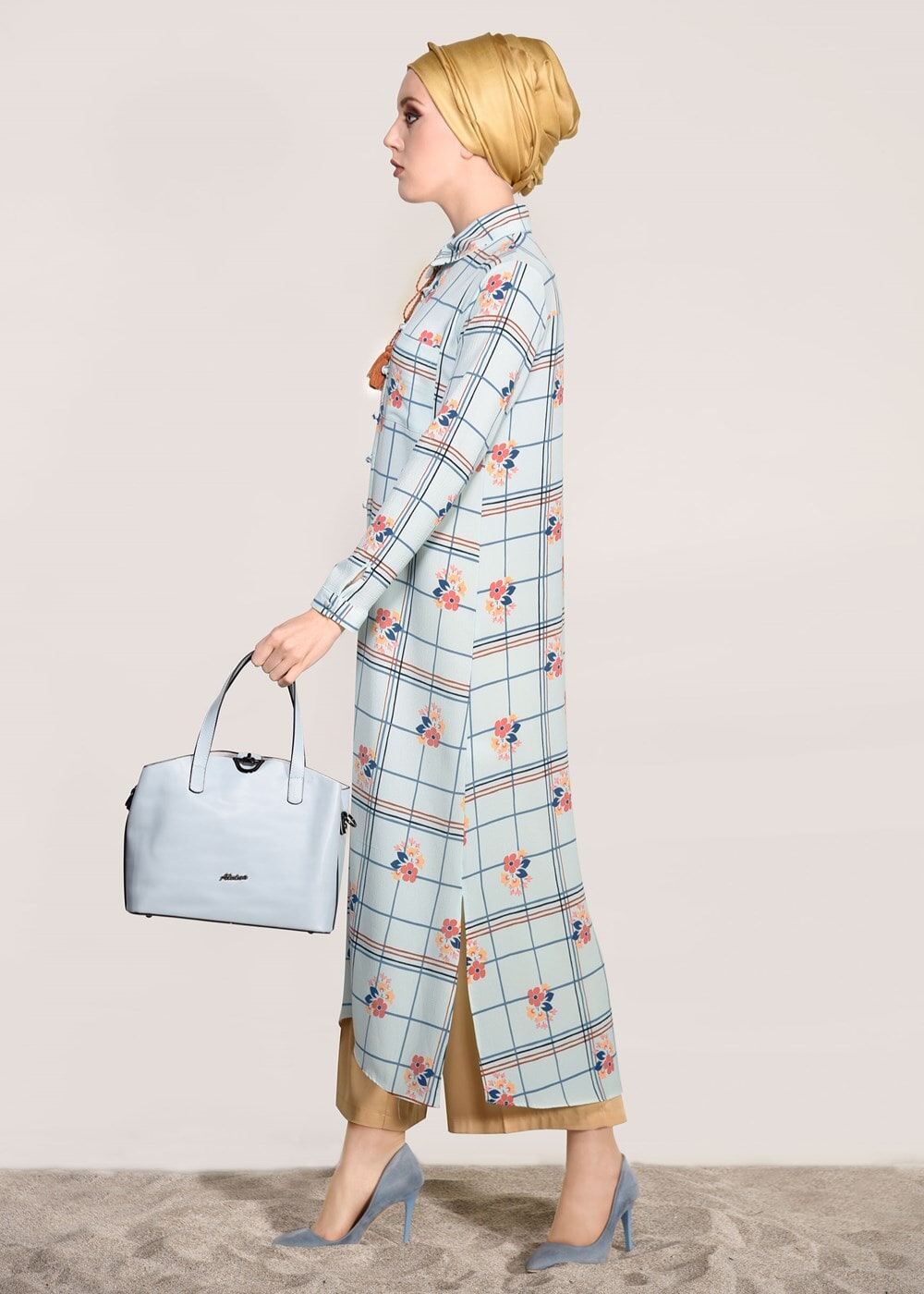 Vêtements hijab BLEU TUNIQUE LONGUE IMPRIMÉ 0203