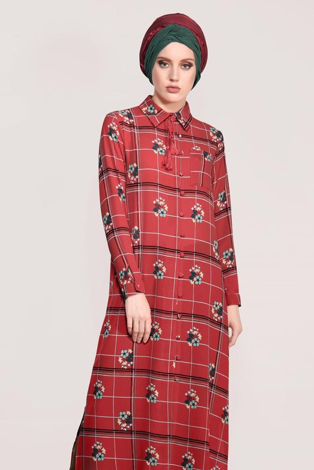 Vêtements hijab  PRINTED LONG TUNIC 0203  - TRENDTESETTÜR