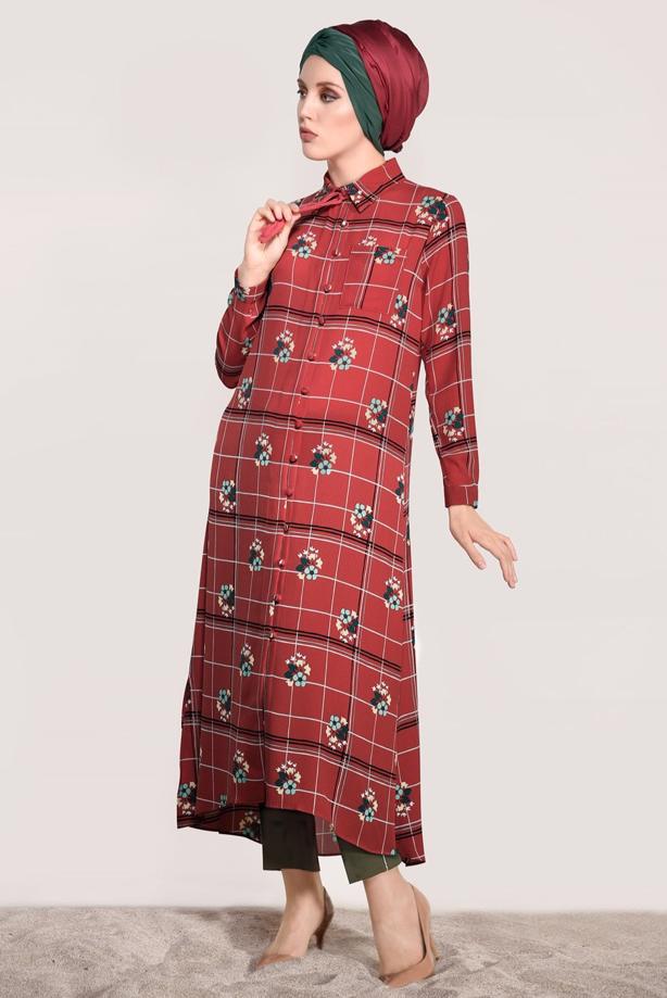 Vêtements hijab  PRINTED LONG TUNIC 0203  - TRENDTESETTÜR