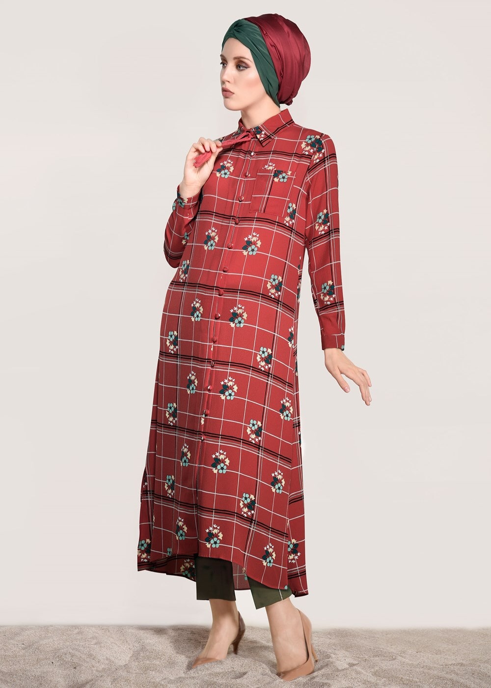 Vêtements hijab ROUGE TUNIQUE LONGUE IMPRIMÉ 0203