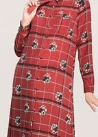 Tesettür giyim KIRMIZI T 0203 Lmf- Desenli Uzun Tunik