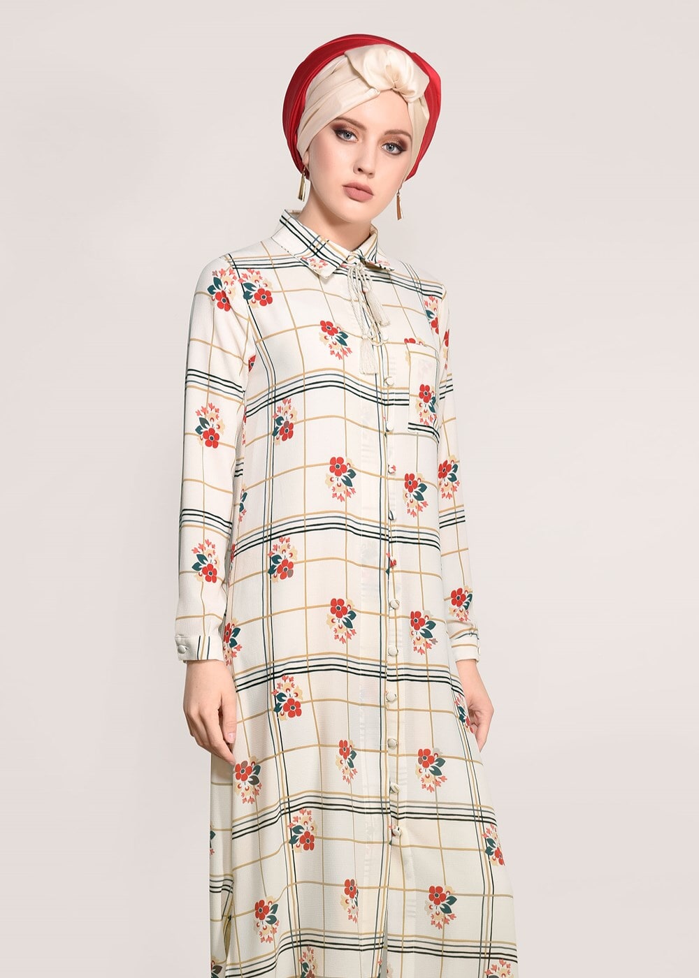 Vêtements hijab ÉCRU TUNIQUE LONGUE IMPRIMÉ 0203