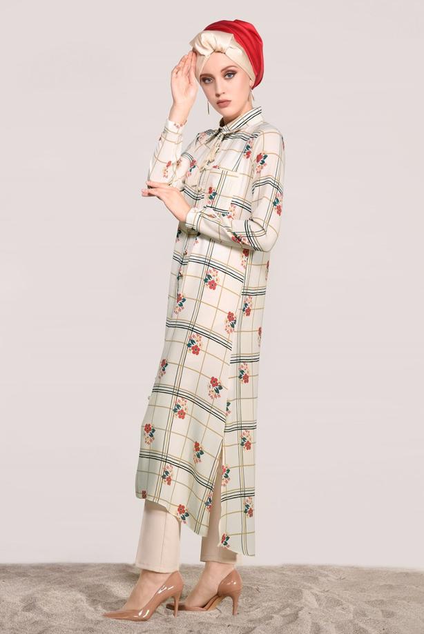 Vêtements hijab  PRINTED LONG TUNIC 0203  - TRENDTESETTÜR