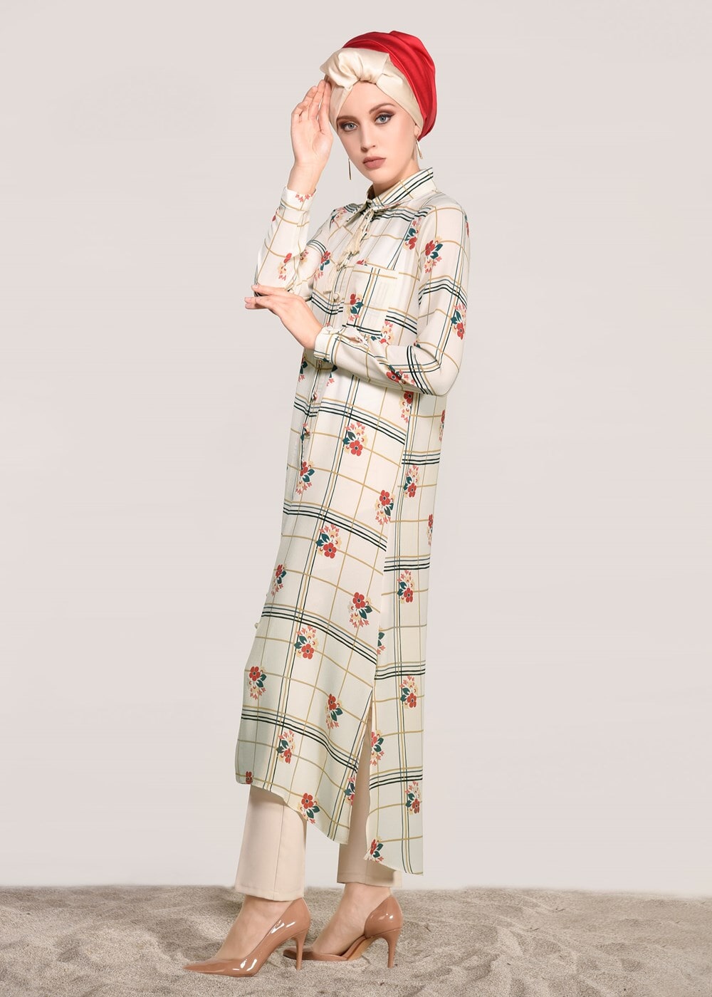 Vêtements hijab ÉCRU TUNIQUE LONGUE IMPRIMÉ 0203