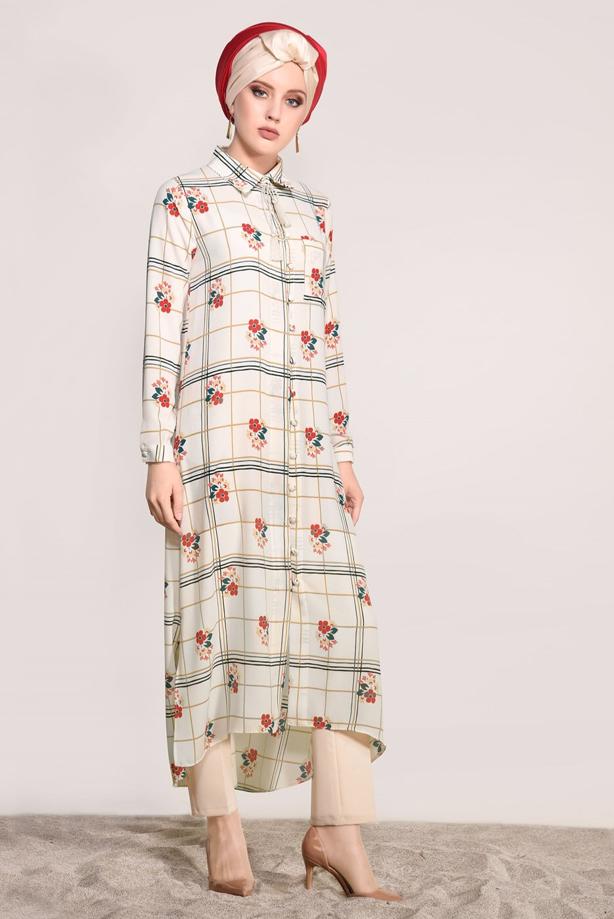 Vêtements hijab  PRINTED LONG TUNIC 0203  - TRENDTESETTÜR