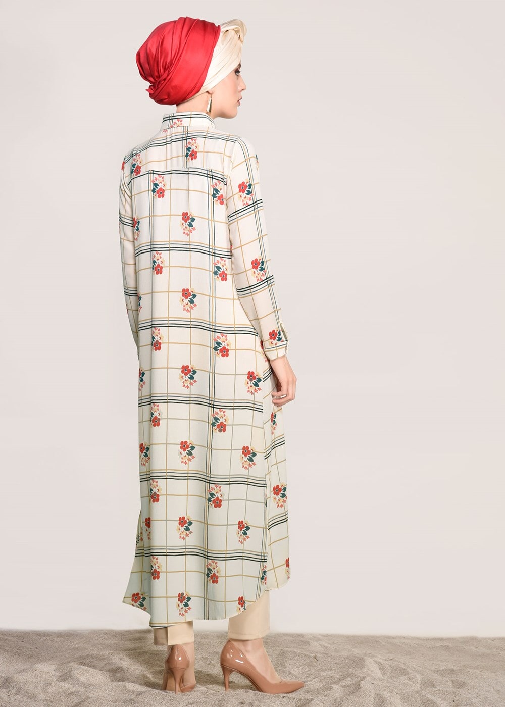 Vêtements hijab ÉCRU TUNIQUE LONGUE IMPRIMÉ 0203