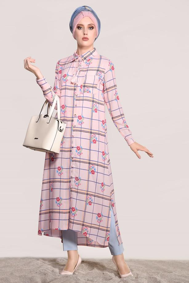 Vêtements hijab  PRINTED LONG TUNIC 0203  - TRENDTESETTÜR