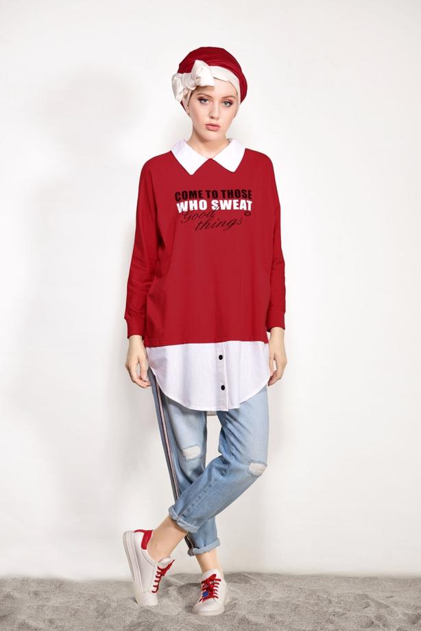 Tesettür giyim  YAZI BASKILI TUNİK T 0246 - TRENDTESETTÜR