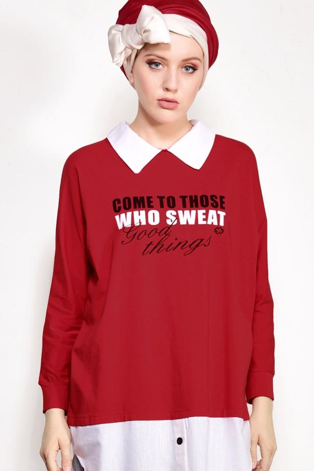 Tesettür giyim  YAZI BASKILI TUNİK T 0246 - TRENDTESETTÜR