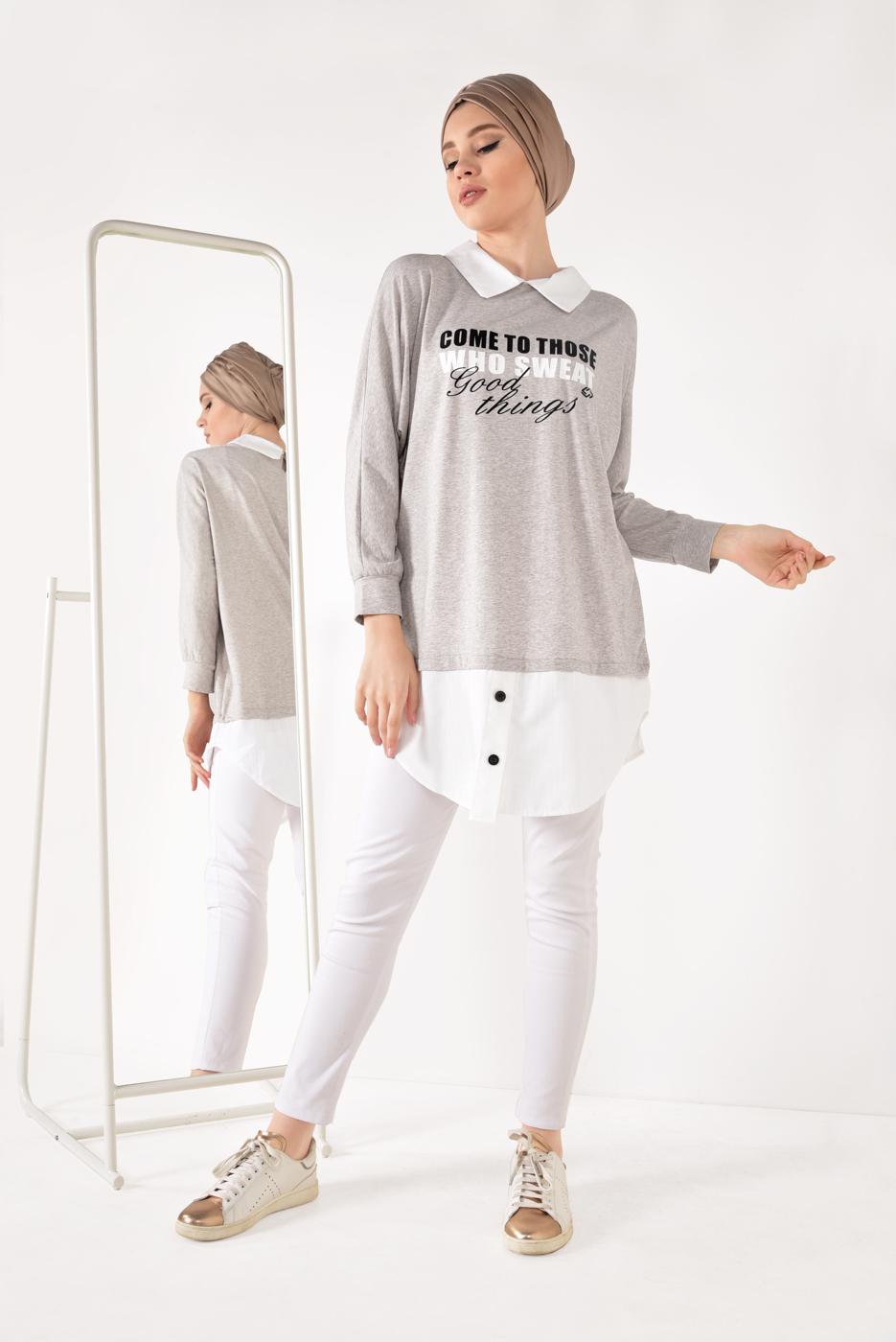 Hijab clothing BEIGE PRINTED SPORTS TUNIC 0246 