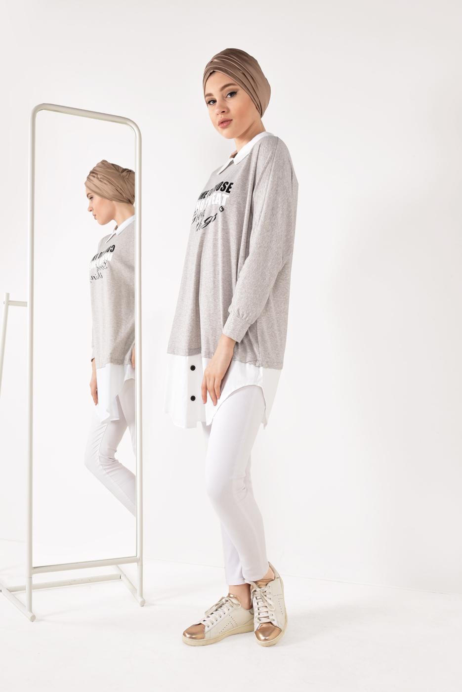 Hijab clothing BEIGE PRINTED SPORTS TUNIC 0246 