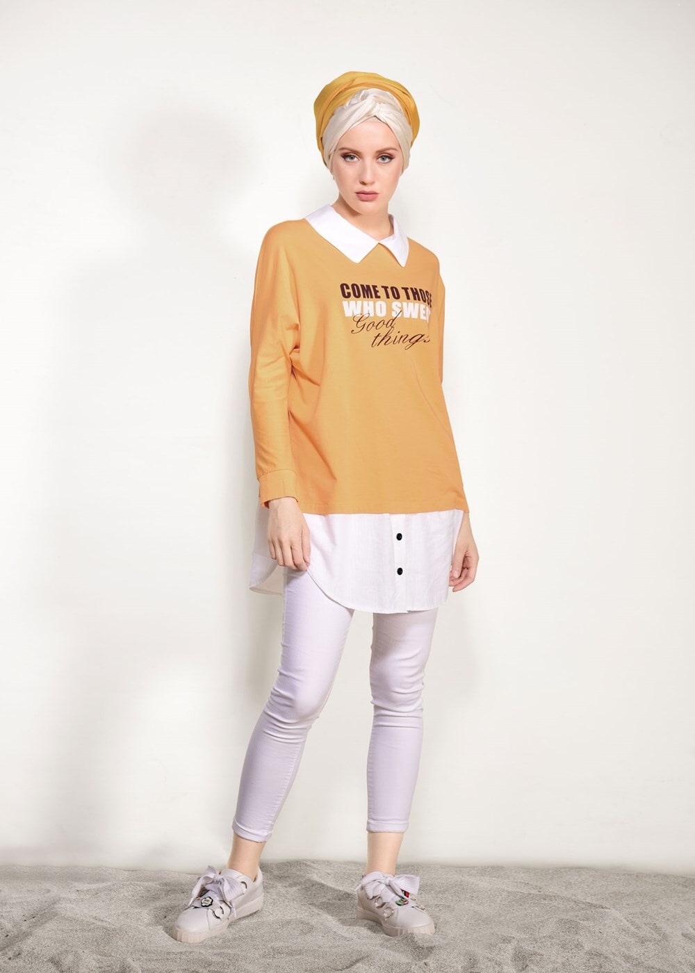 Vêtements hijab ORANGE TUNIQUE SPORT IMPRIMÉ 0246