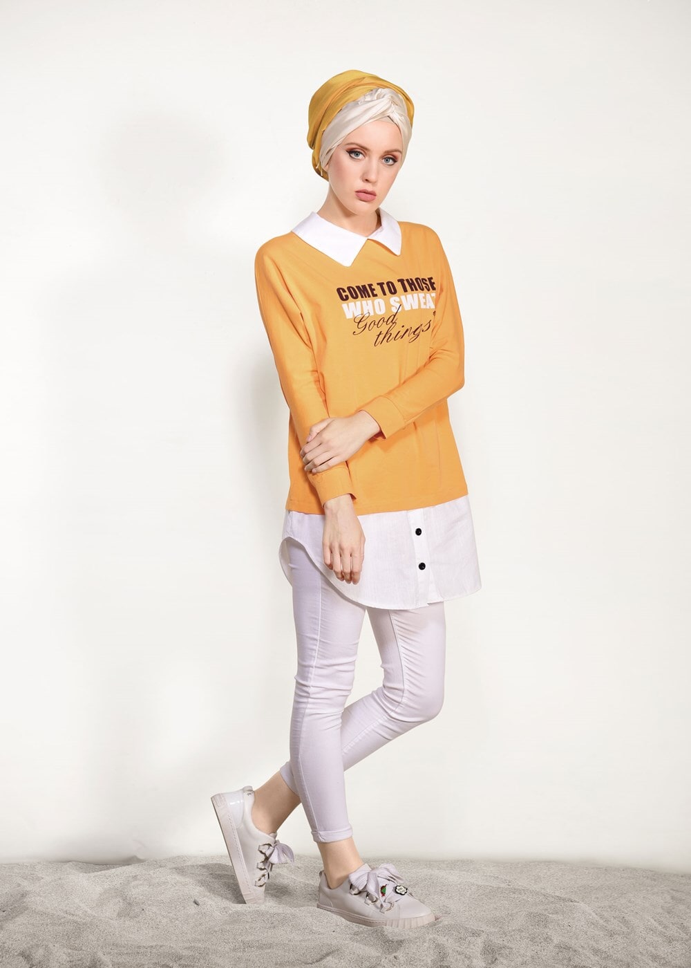 Vêtements hijab ORANGE TUNIQUE SPORT IMPRIMÉ 0246