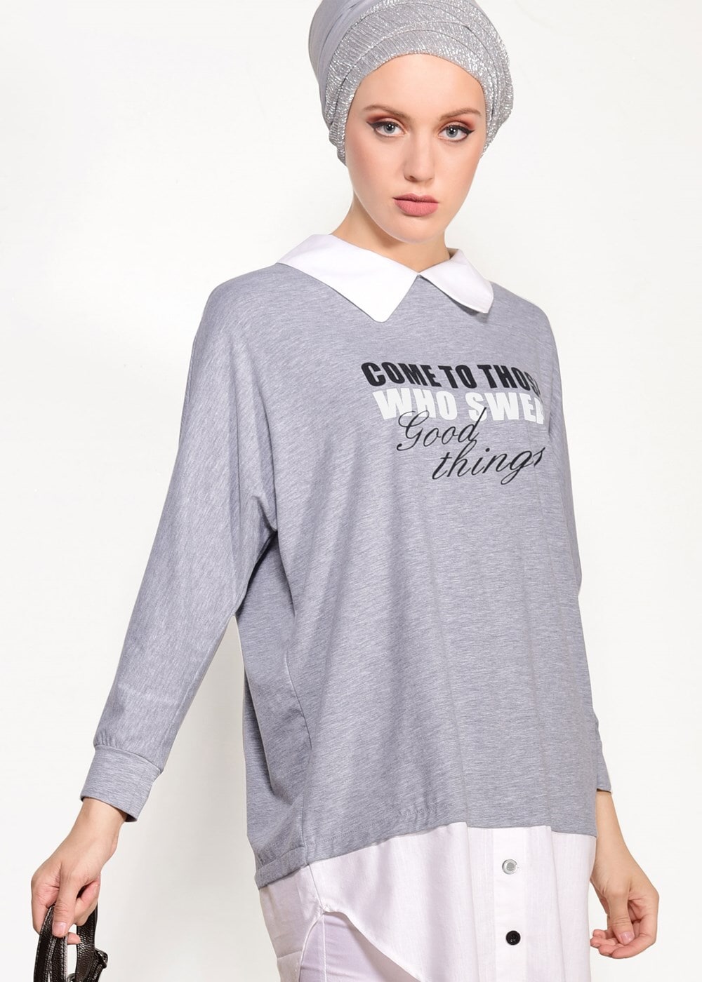 Hijab clothing GREY PRINTED SPORTS TUNIC 0246 