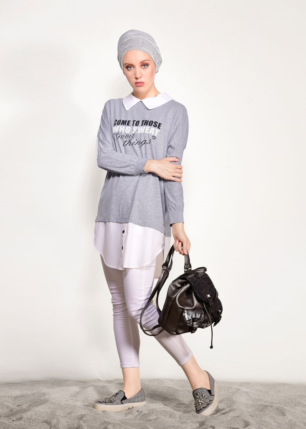 Hijab clothing GREY PRINTED SPORTS TUNIC 0246 