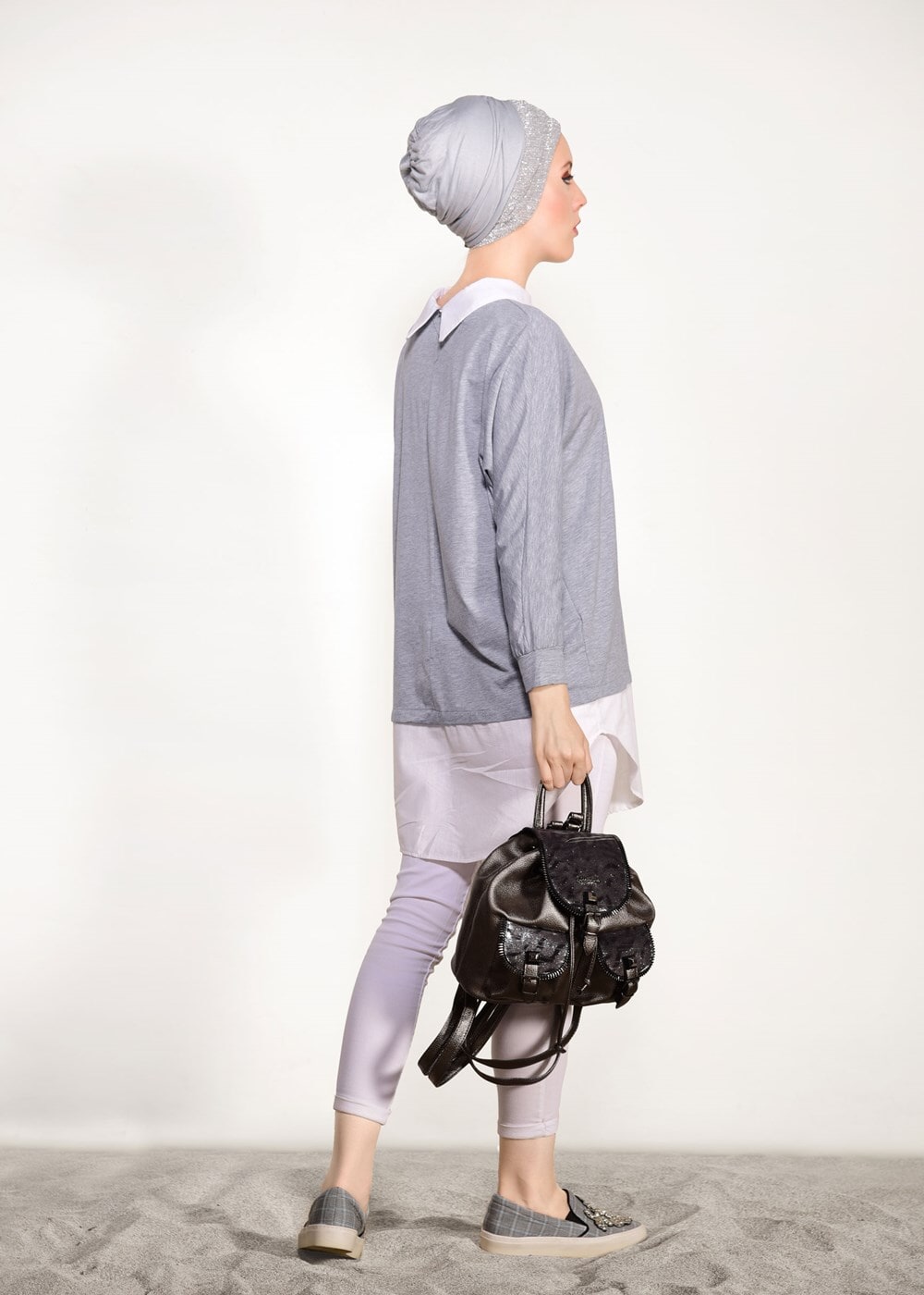 Hijab clothing GREY PRINTED SPORTS TUNIC 0246 
