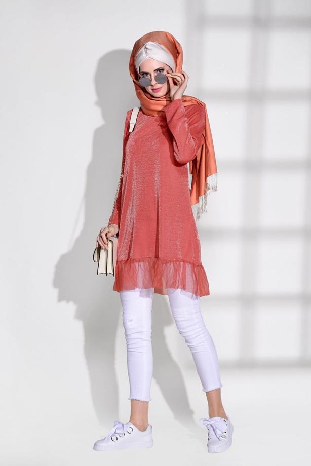 Vêtements hijab  SILVERY LACE DETAIL TUNIC 0271  - TRENDTESETTÜR