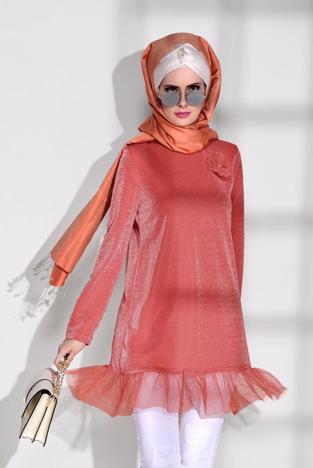 Vêtements hijab  SILVERY LACE DETAIL TUNIC 0271  - TRENDTESETTÜR