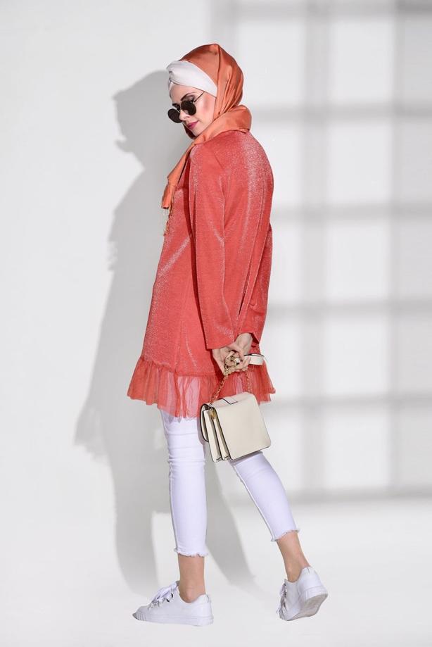Vêtements hijab  SILVERY LACE DETAIL TUNIC 0271  - TRENDTESETTÜR