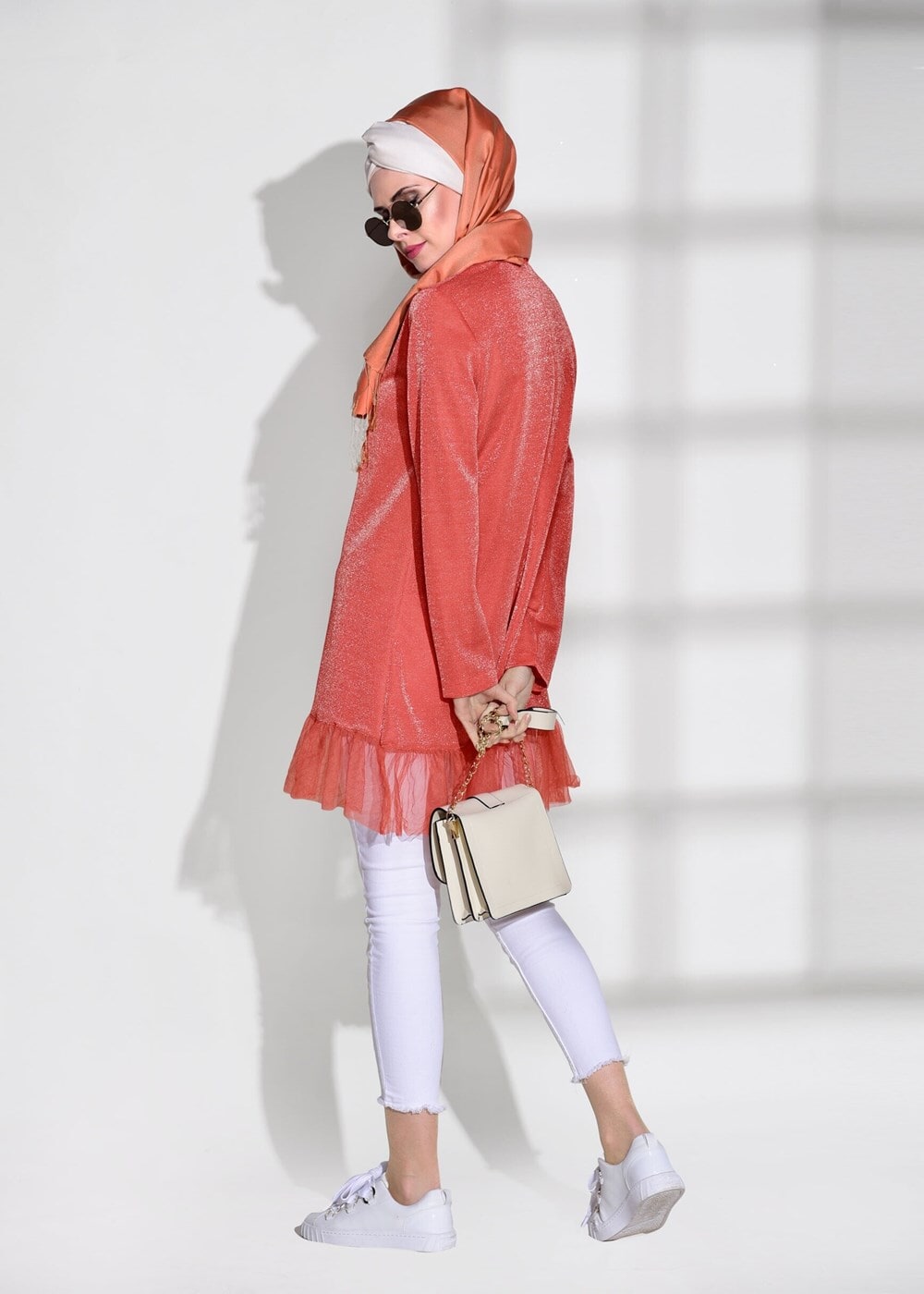 Vêtements hijab ORANGE TUNIQUE ARGENT DENTELLE 0271