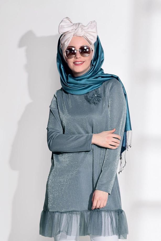 Vêtements hijab  SILVERY LACE DETAIL TUNIC 0271  - TRENDTESETTÜR