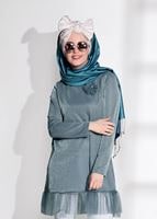 Hijab clothing GREEN SILVERY LACE DETAIL TUNIC 0271 