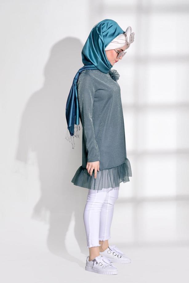 Vêtements hijab  SILVERY LACE DETAIL TUNIC 0271  - TRENDTESETTÜR