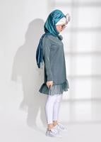 Hijab clothing GREEN SILVERY LACE DETAIL TUNIC 0271 