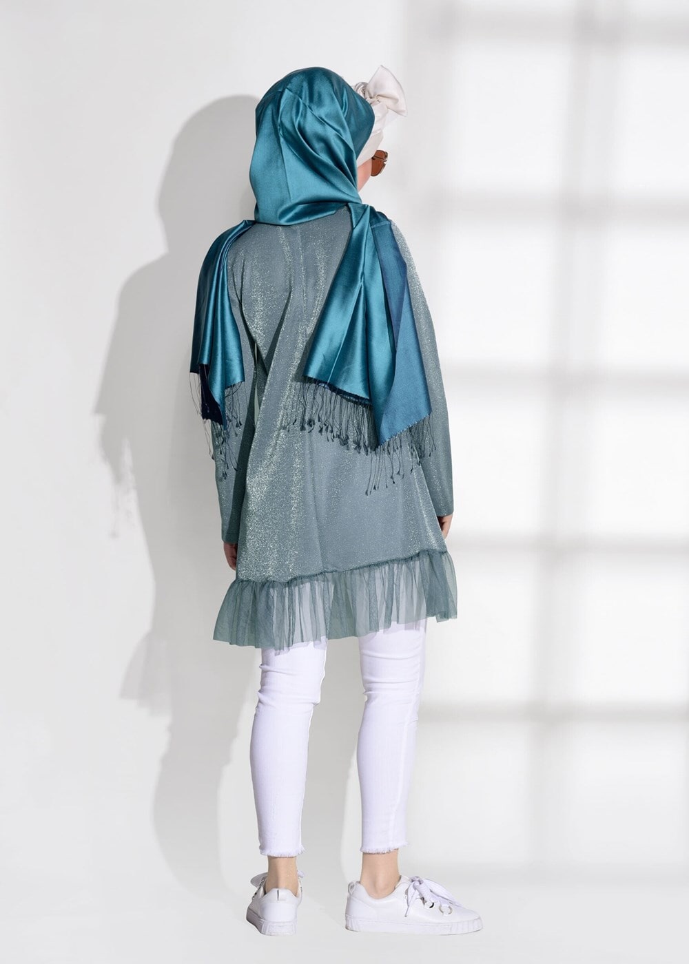 Hijab clothing GREEN SILVERY LACE DETAIL TUNIC 0271 
