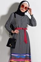 Tesettür giyim SİYAH T 0285 Asmiray-Puantiye Uzun Tunik