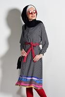 Tesettür giyim SİYAH T 0285 Asmiray-Puantiye Uzun Tunik