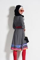 Tesettür giyim SİYAH T 0285 Asmiray-Puantiye Uzun Tunik
