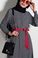 Tesettür giyim SİYAH T 0285 Asmiray-Puantiye Uzun Tunik