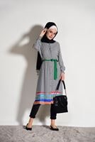 Tesettür giyim SİYAH T 0285 Asmiray-Puantiye Uzun Tunik