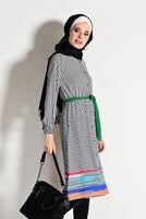 Tesettür giyim SİYAH T 0285 Asmiray-Puantiye Uzun Tunik