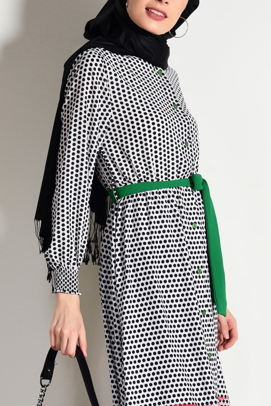 Tesettür giyim SİYAH T 0285 Asmiray-Puantiye Uzun Tunik