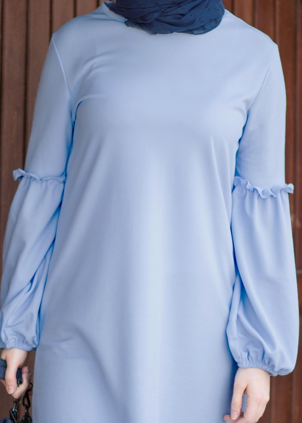 Hijab clothing BLUE RUFFLE DETAIL TUNIC T 0494 
