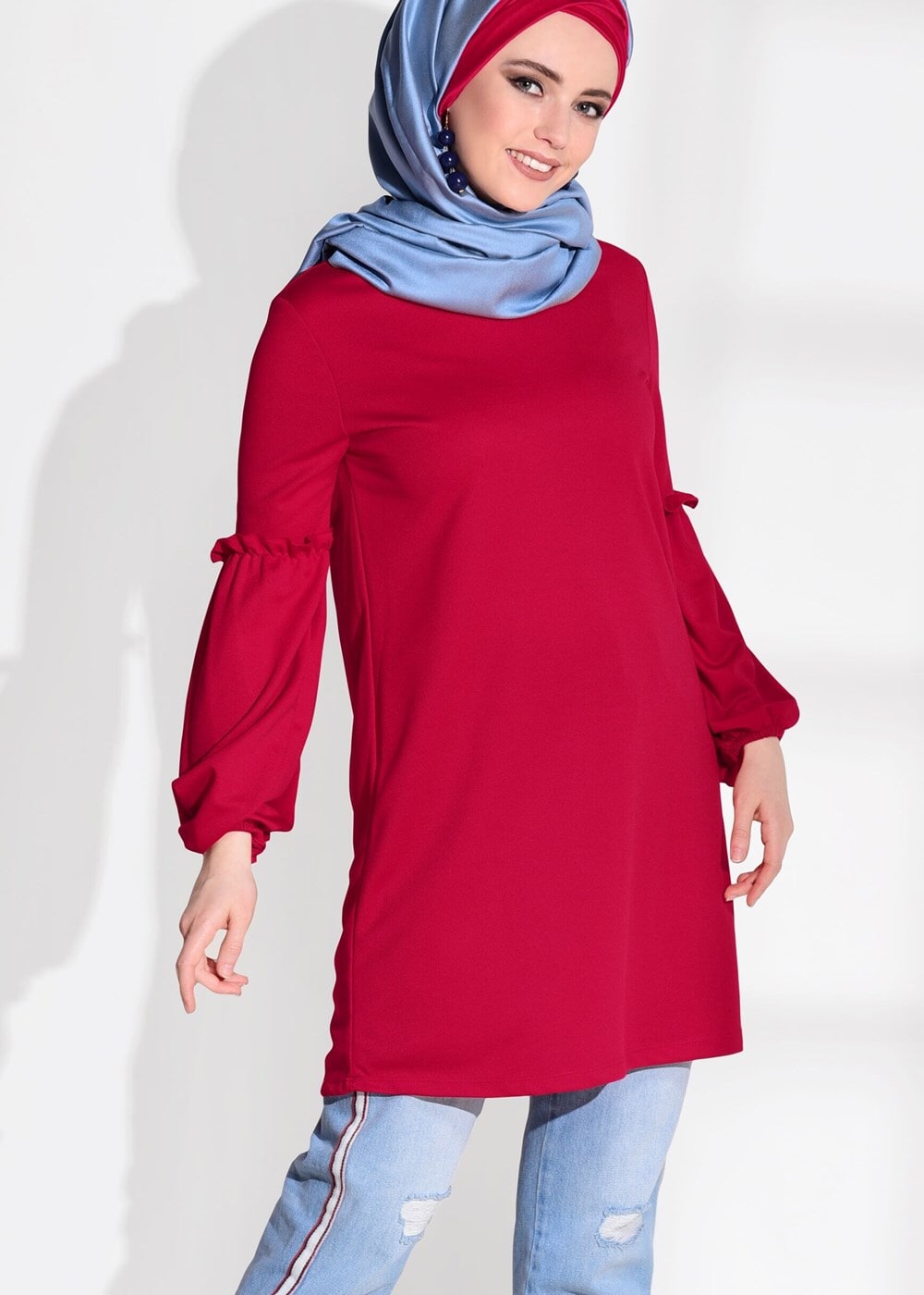 Vêtements hijab ROUGE TUNIQUE À VOLANTS T 0494
