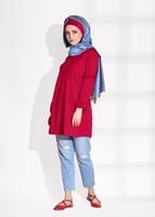 Vêtements hijab ROUGE TUNIQUE À VOLANTS T 0494