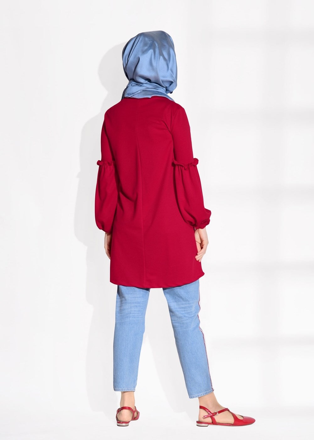Vêtements hijab ROUGE TUNIQUE À VOLANTS T 0494