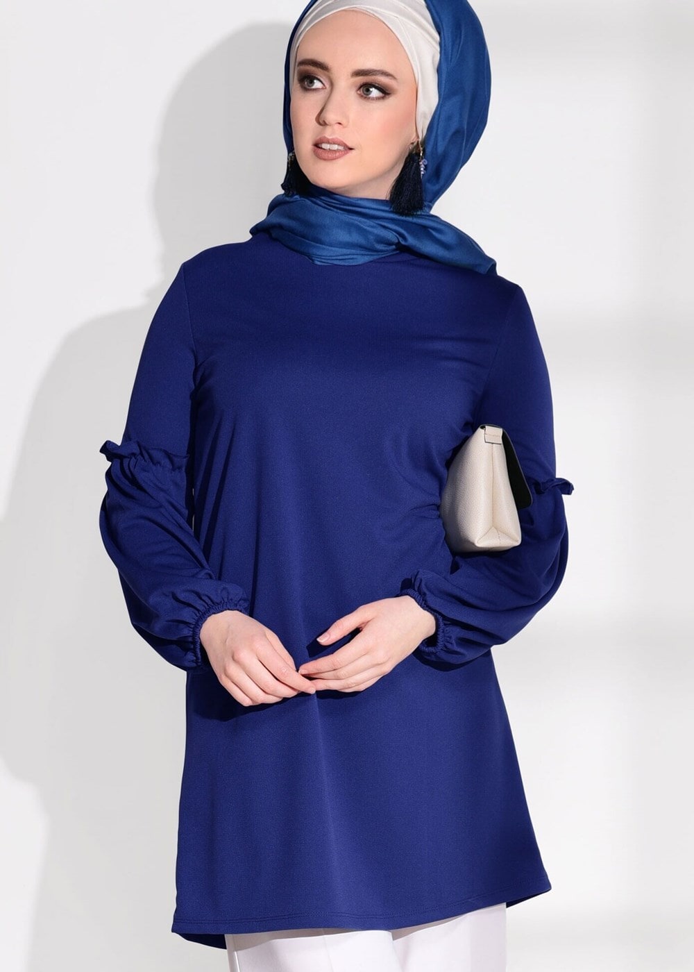 Hijab clothing NAVY BLUE RUFFLE DETAIL TUNIC T 0494 