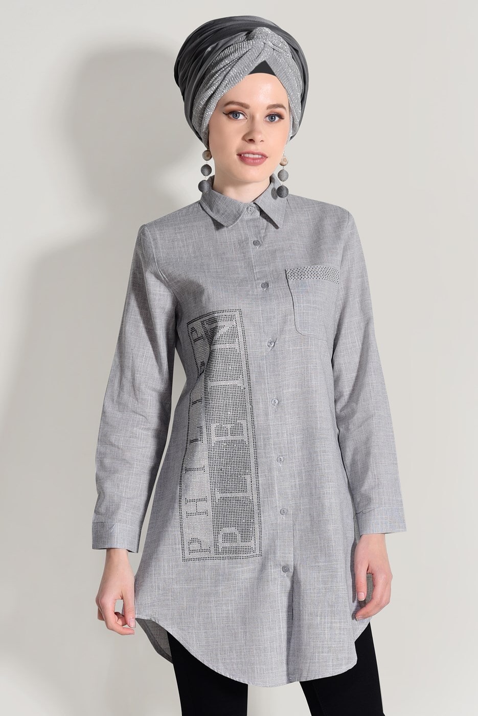 Hijab clothing GREY EMBROIDERY DETAIL TUNIC T 0529 