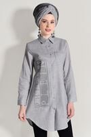Hijab clothing GREY EMBROIDERY DETAIL TUNIC T 0529 