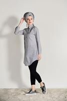 Hijab clothing GREY EMBROIDERY DETAIL TUNIC T 0529 