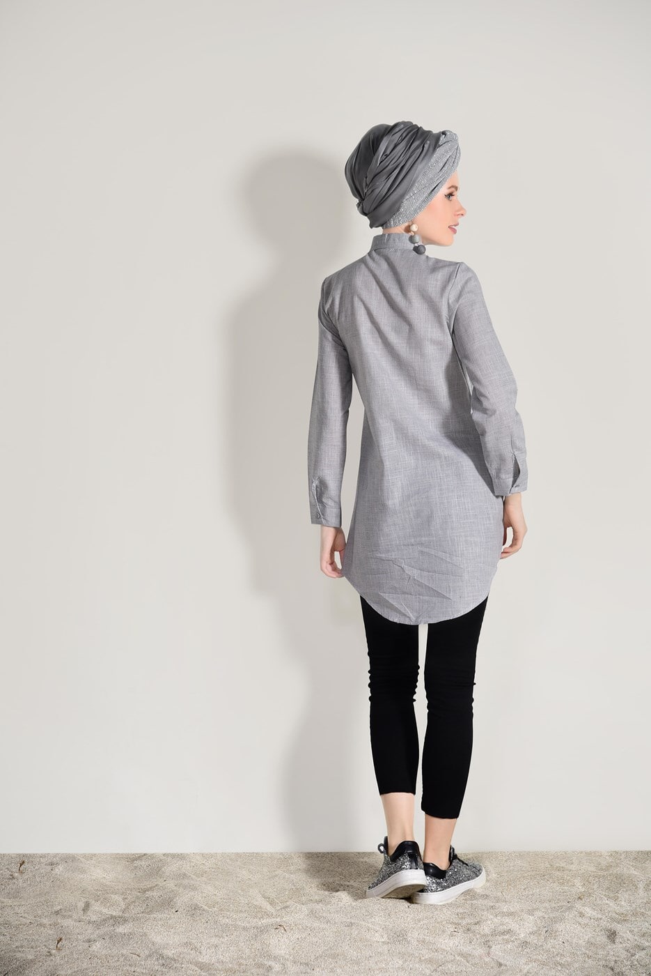 Hijab clothing GREY EMBROIDERY DETAIL TUNIC T 0529 