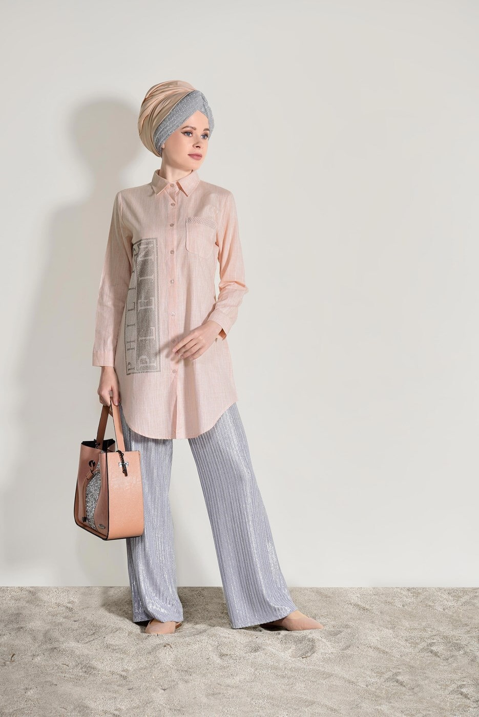 Hijab clothing POWDER EMBROIDERY DETAIL TUNIC T 0529 